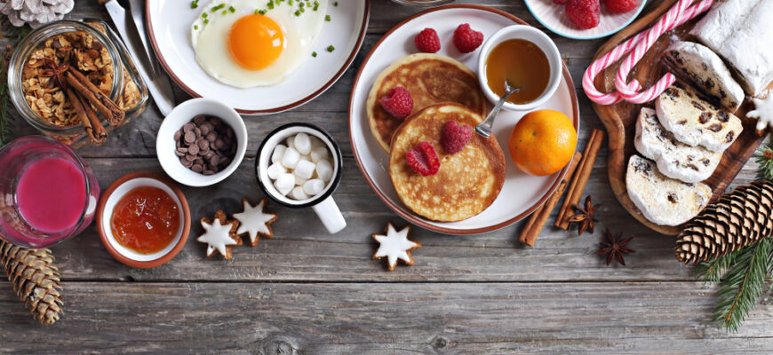 Christmas,Brunch,Or,Breakfast,Table.,Festive,Brunch,Set,,Meal,Variety