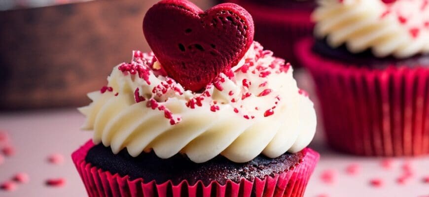 Valentine's,Day,Cupcakes,And,Valentines,With,Hearts,And,Flowers,For