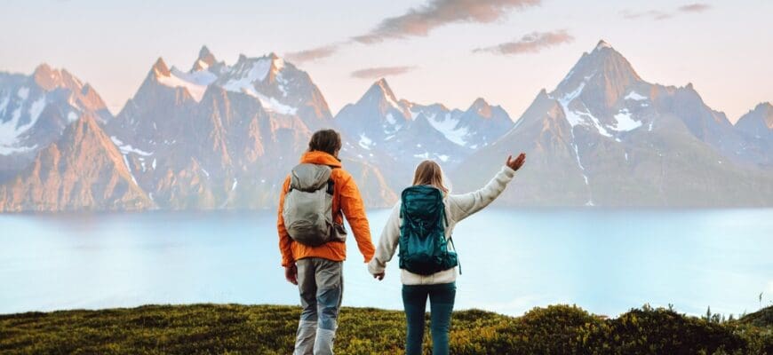 Couple,In,Love,Hiking,Travel,In,Norway,Man,And,Woman